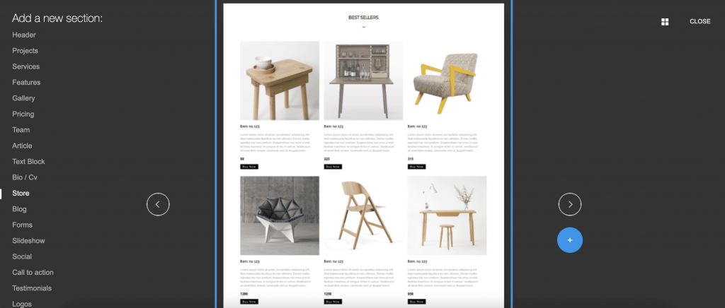 VINTCER website builder store section design